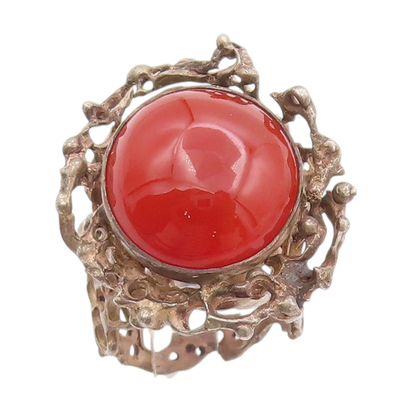 925 Sterling Silver Vintage Ring Brutalist Cabochon Carnelian   Sz 5.5  RG33617