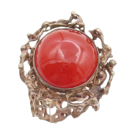 925 Sterling Silver Vintage Ring Brutalist Cabochon Carnelian   Sz 5.5  RG33617