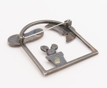 925 Sterling Silver Vintage Brooch Pin Cutout Abalone View Of Window  BP11226