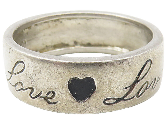 PJM 925 Sterling Silver  Vintage Love Heart Etched Band Ring Sz 8  RG11237
