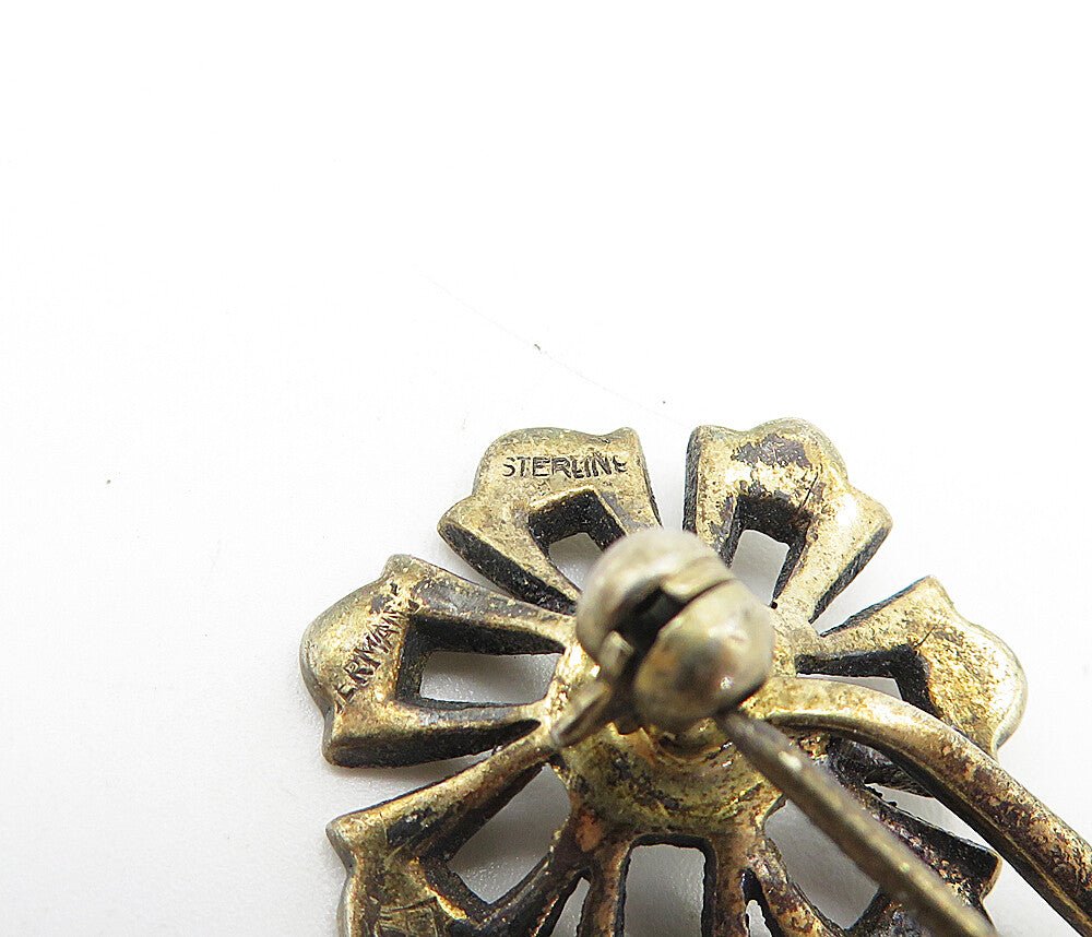 925 Sterling Silver  Vintage Topaz Dark Tone Single Flower Brooch Pin  BP1306