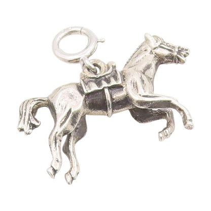 925 Sterling Silver Vintage Pendant Etched Saddled Western Horse Charm  PT25925