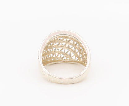 925 Sterling Silver Vintage Ring Floral Effect Cutout Domed Net  Sz 9.5  RG28153