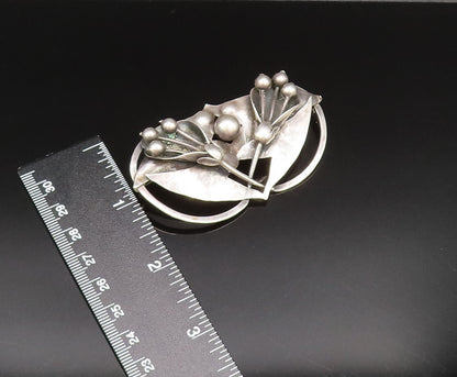 925 Sterling Silver  Vintage Antique Hammered Double Flower Brooch Pin  BP9624