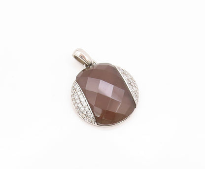 925 Sterling Silver Vintage Pendant Gemstone & CZ Designer Inlay  PT24055