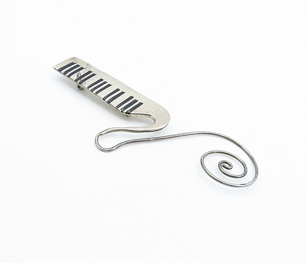 MEXICO 925 Sterling Silver  Vintage Black Onyx Piano Spiral Brooch Pin  BP2619