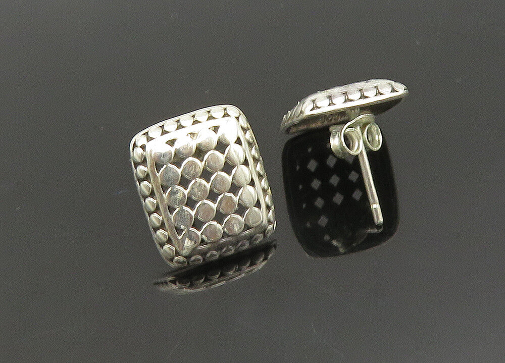 925 Sterling Silver  Vintage Shiny Circle Pattern Square Drop Earrings EG10751