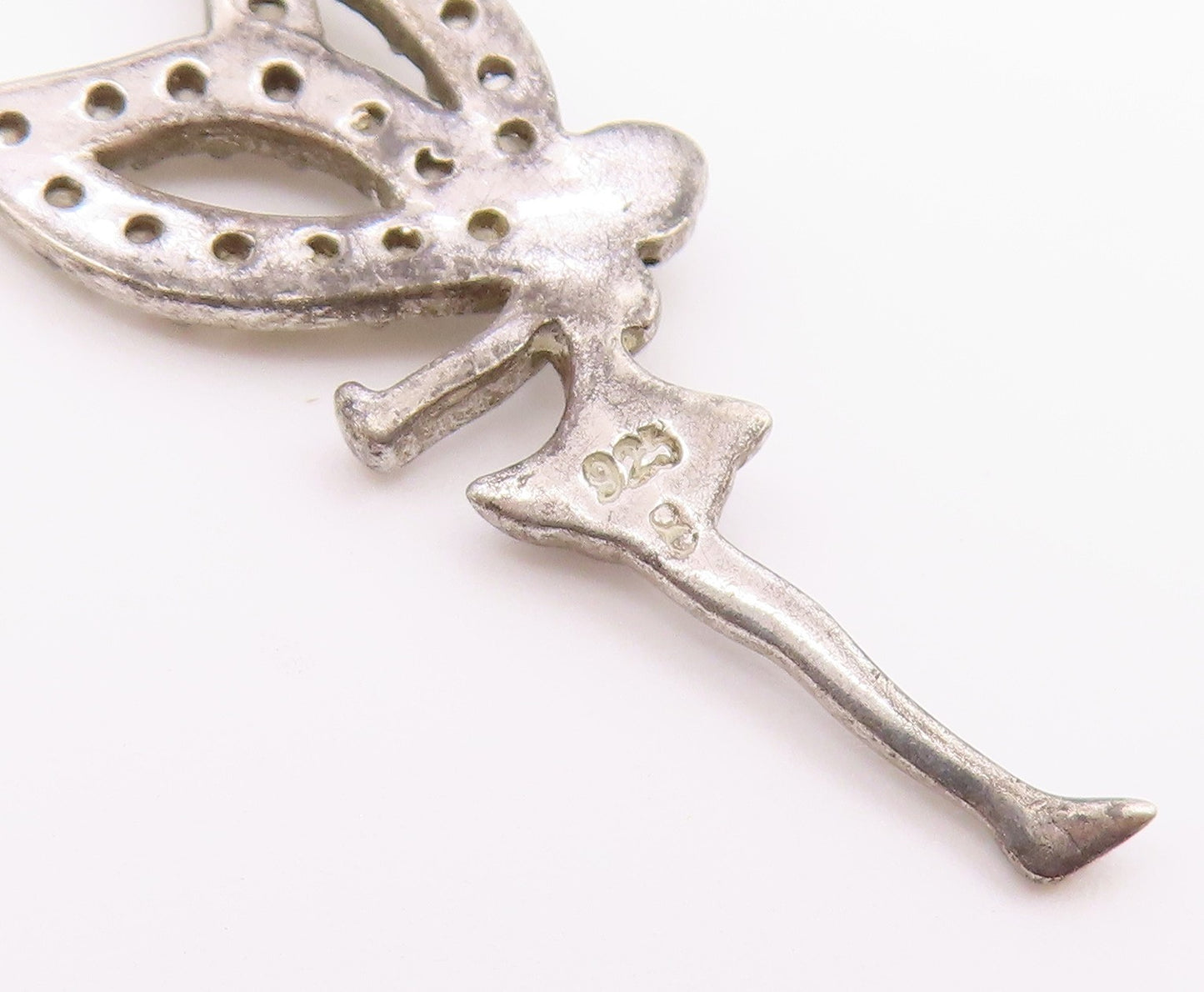 925 Sterling Silver  Vintage Dainty Fairy With Topaz Wings Pendant  PT21106