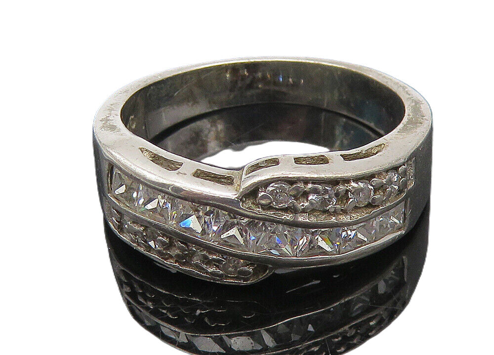 925 Sterling Silver  Cubic Zirconia Bypass Design Band Ring Sz 7  RG11163