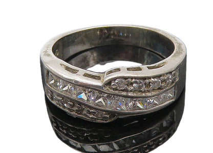 925 Sterling Silver  Cubic Zirconia Bypass Design Band Ring Sz 7  RG11163