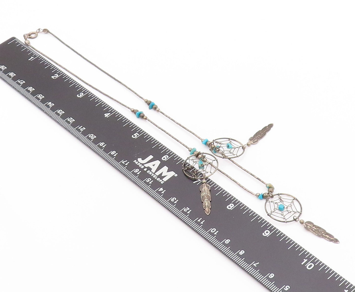 925 Sterling Silver Vintage Necklace Antique Turquoise Dream Catchers  NE4558