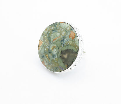 925 Sterling Silver  Jasper Shiny Band Round Cocktail Ring Sz 9.5  RG7737