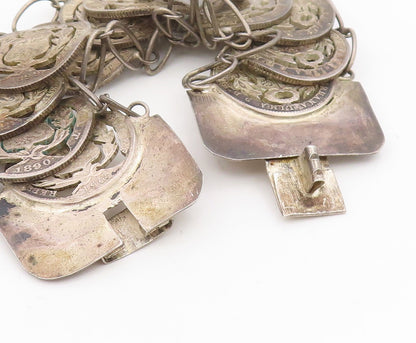 925 Sterling Silver Vintage Bracelet Antique Peruvian Cut Out Coin Link  BT11571