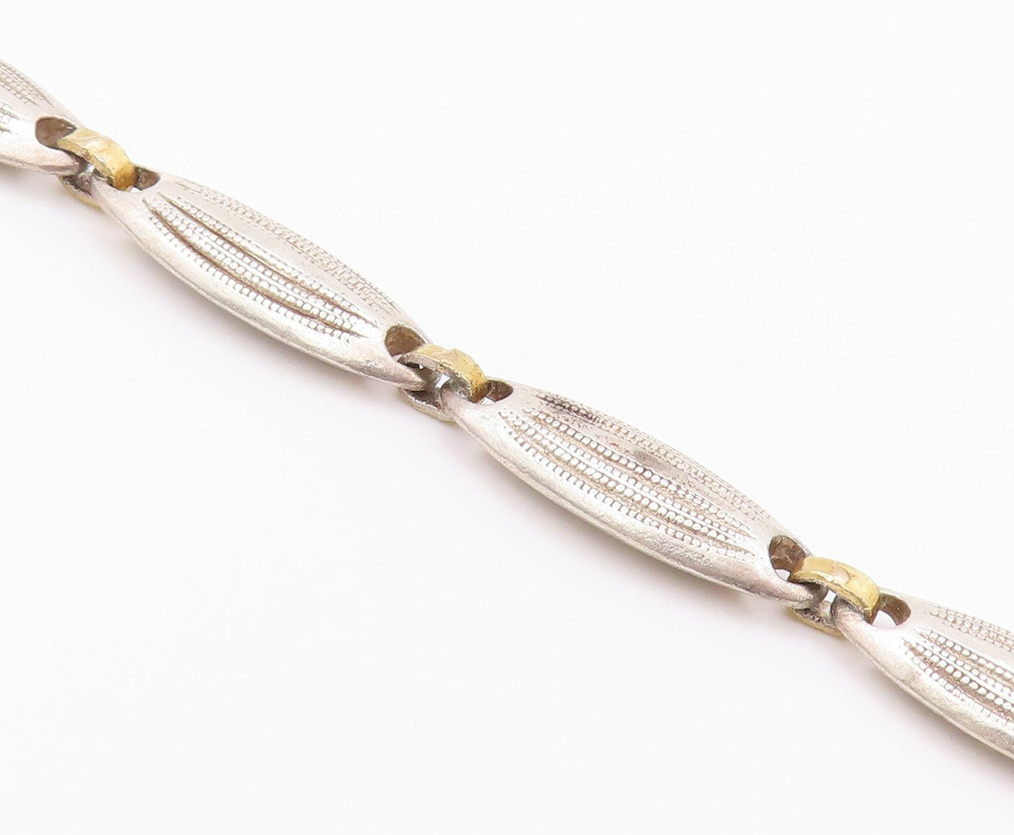 925 Sterling Silver Vintage Necklace Designer Grooved Ring Linked  NE4528