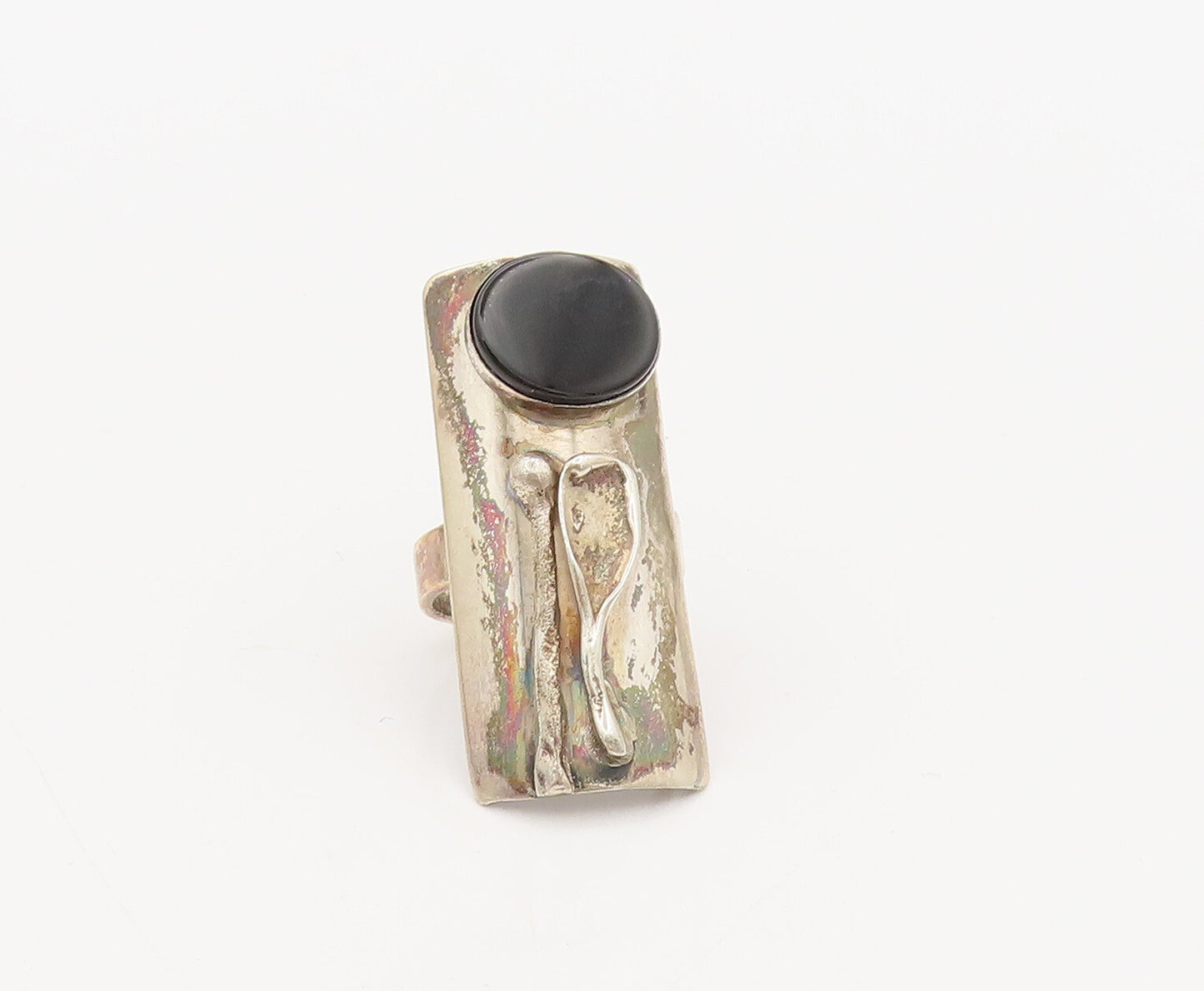AVI SOFFER ISRAEL 925 Silver  Vintage Designer Onyx Large Ring Sz 4  RG27272