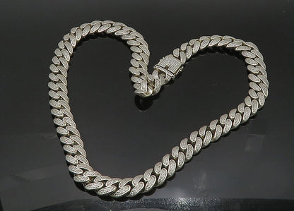 925 Sterling Silver  Vintage Shiny Cubic Zirconia Heavy Chain Necklace  NE3419