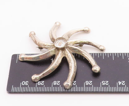 NAVAJO 925 Sterling Silver  Vintage Shiny Floral Motif Brooch Pin  BP8194