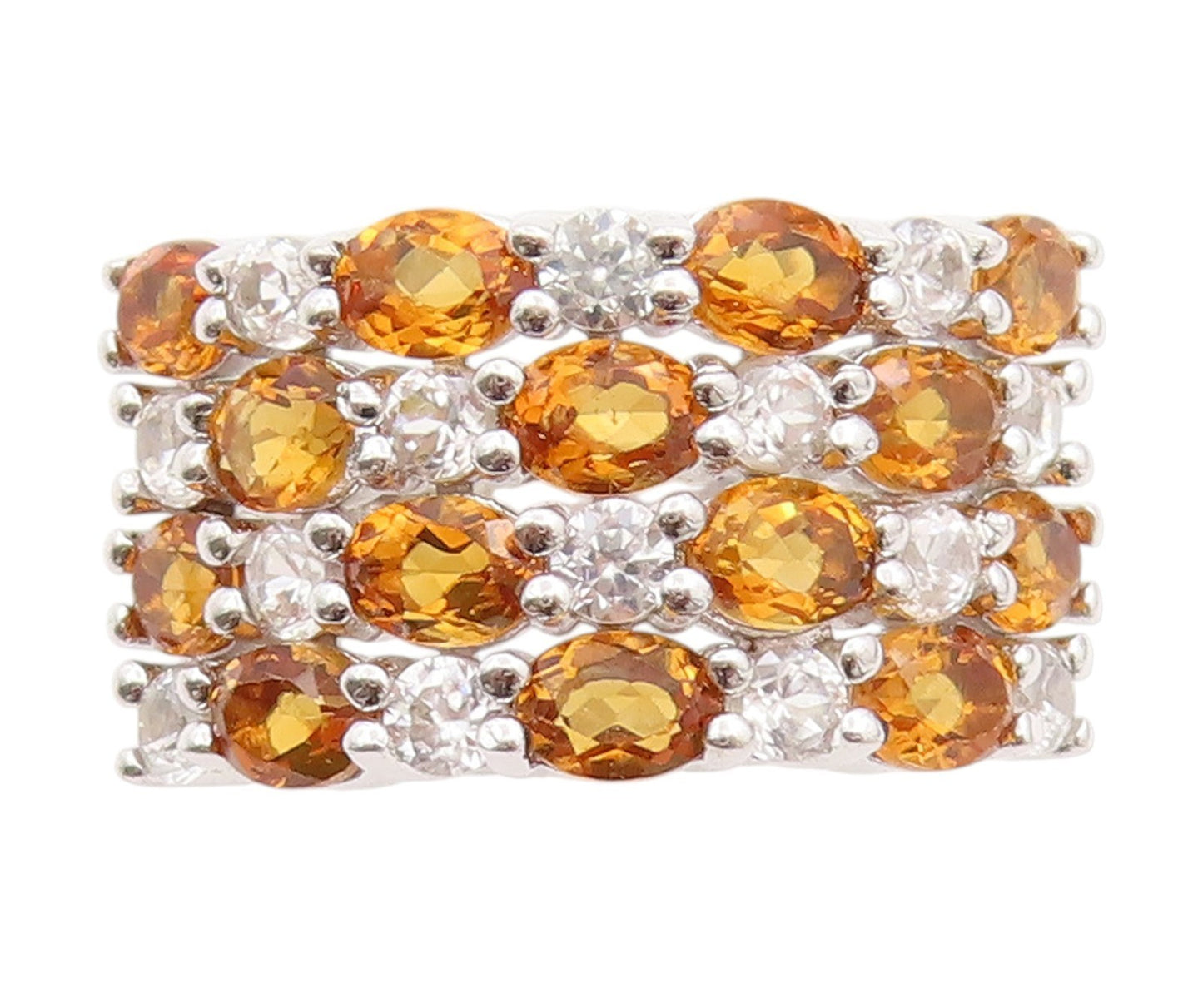 925 Sterling Silver Vintage Ring Citrine & CZ Statement Pave Band  Sz 6  RG33729
