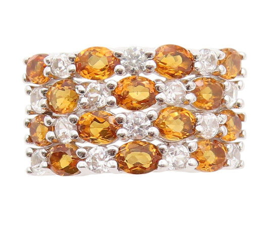 925 Sterling Silver Vintage Ring Citrine & CZ Statement Pave Band  Sz 6  RG33729
