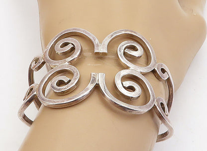 925 Sterling Silver  Vintage Shiny Open Spiral Design Cuff Bracelet  BT1907