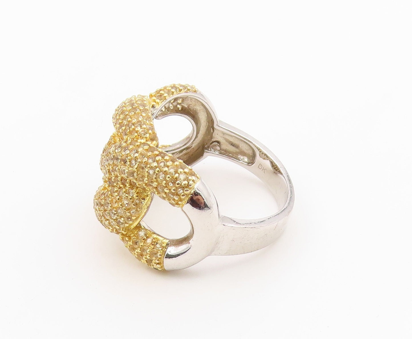 925 Sterling Silver Vintage Ring CZ Pave Interlocking Loop Band  Sz 10  RG36520