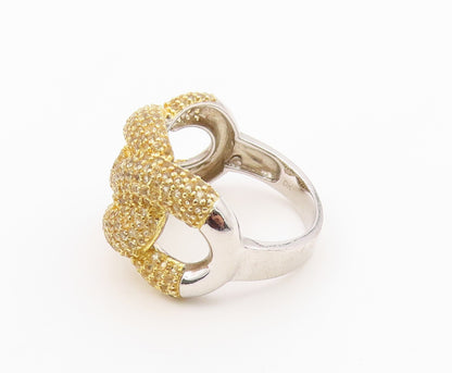 925 Sterling Silver Vintage Ring CZ Pave Interlocking Loop Band  Sz 10  RG36520