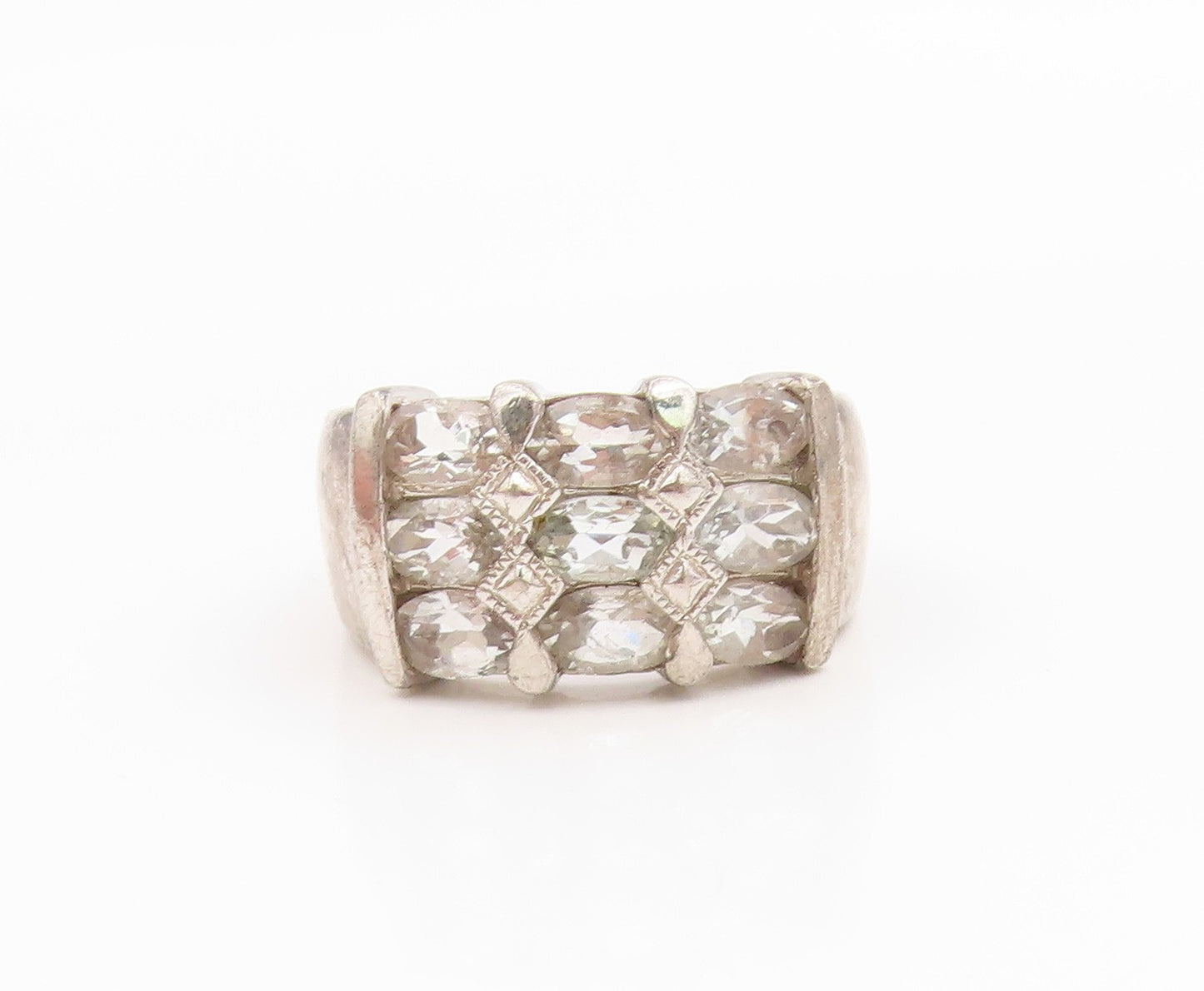 925 Sterling Silver Vintage Ring Classic White Topaz Statement Band Sz 7 RG36060