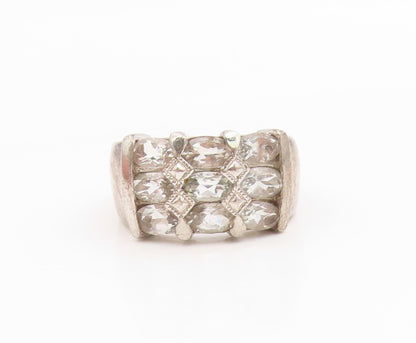 925 Sterling Silver Vintage Ring Classic White Topaz Statement Band Sz 7 RG36060