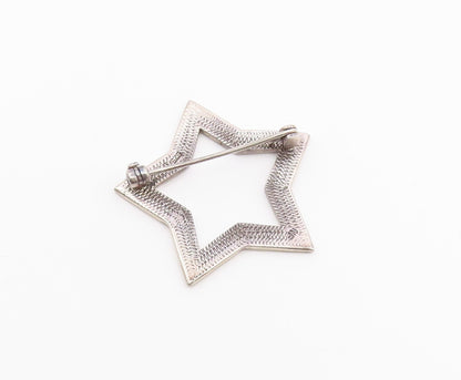 925 Sterling Silver Vintage Open Star Inspirational Words Brooch Pin BP7827