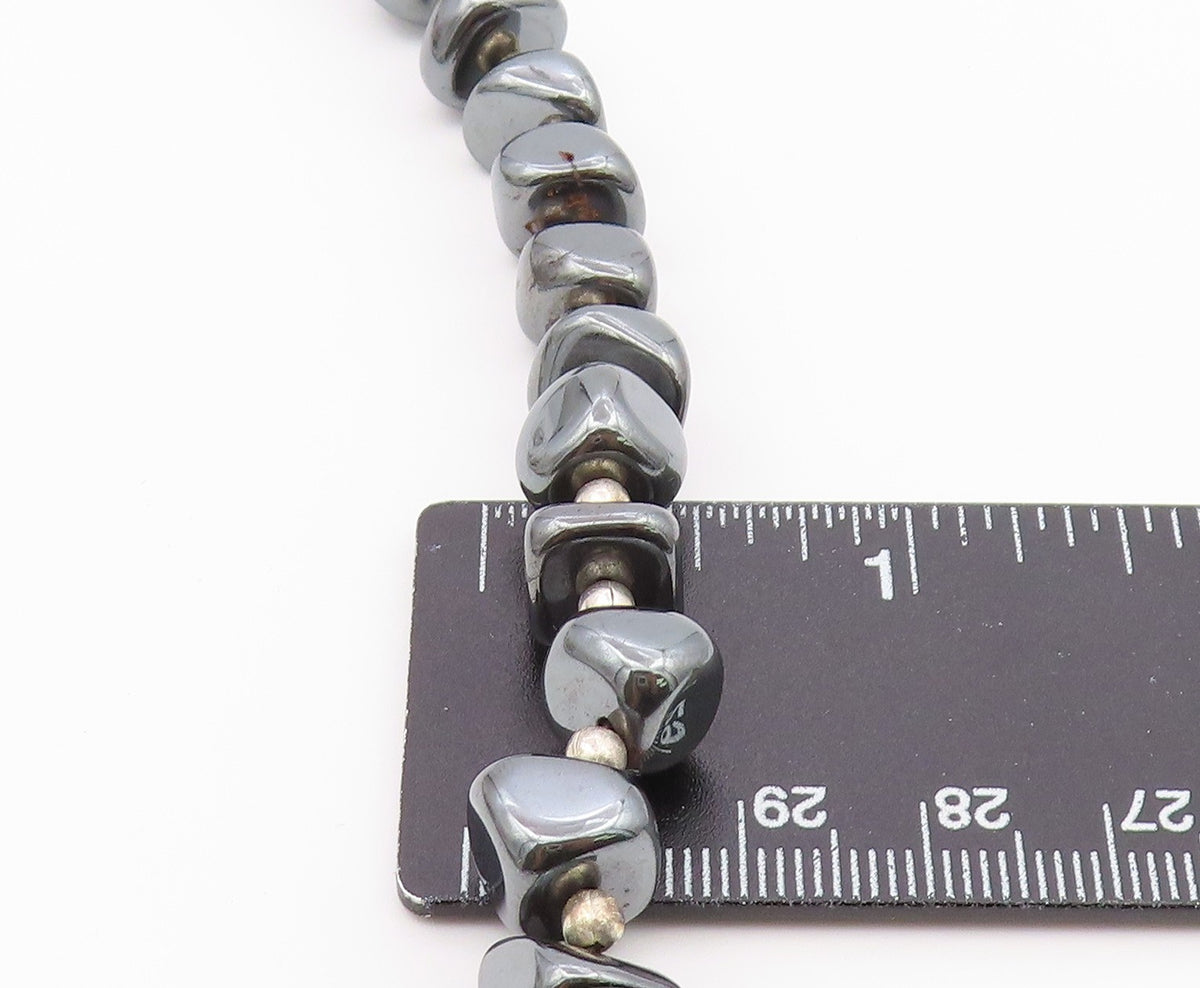 925 Sterling Silver  Vintage Engraved Ball Hematite Layered Necklace  NE3879