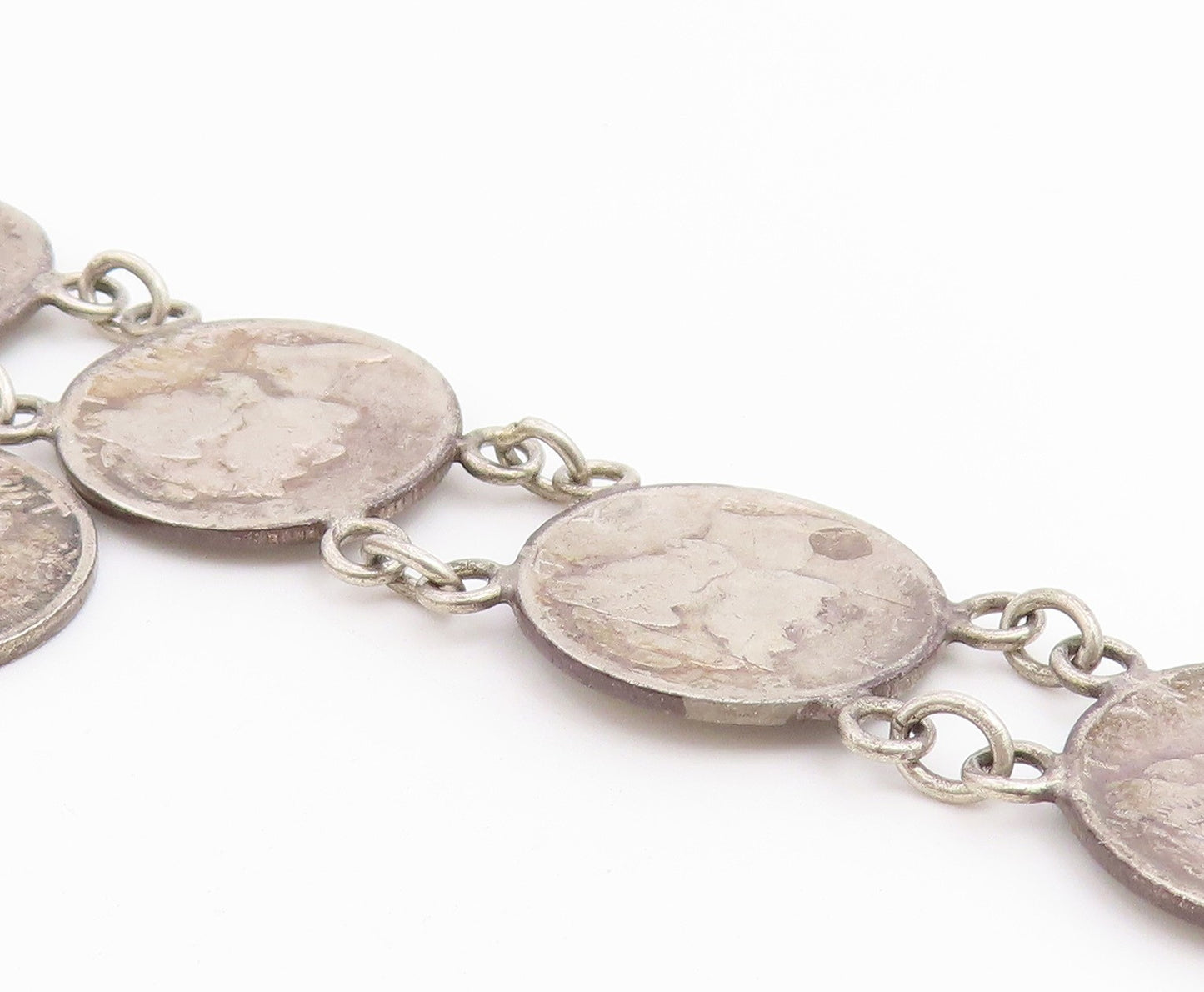925 Sterling Silver Vintage Bracelet Classic US Mercury Dime Coin Link  BT12219