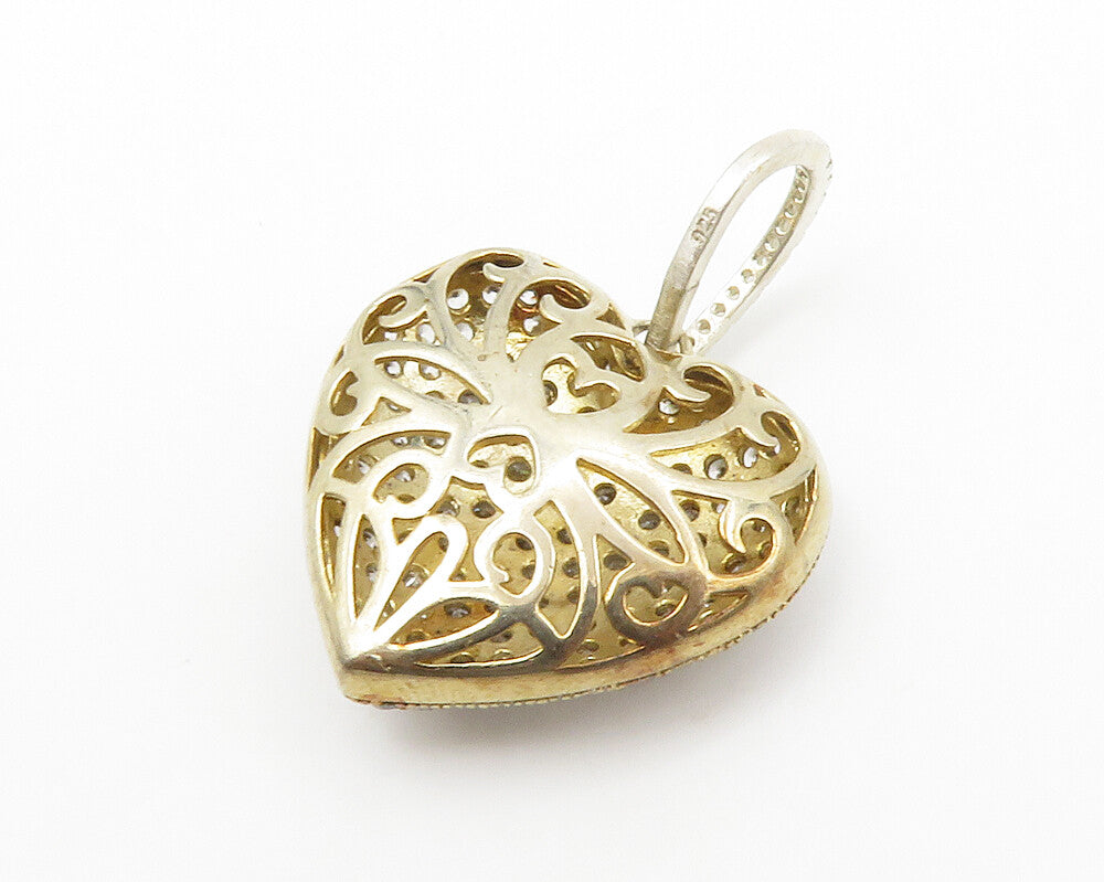 925 Sterling Silver  Cubic Zirconia Swirl Cutout Love Heart Pendant  PT10964