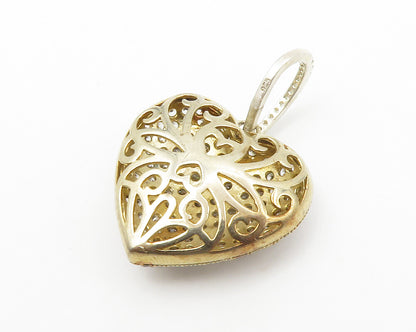 925 Sterling Silver  Cubic Zirconia Swirl Cutout Love Heart Pendant  PT10964