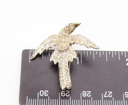 925 Sterling Silver Vintage Brooch Pin Antique Topaz Carved Flying Bird  BP10817