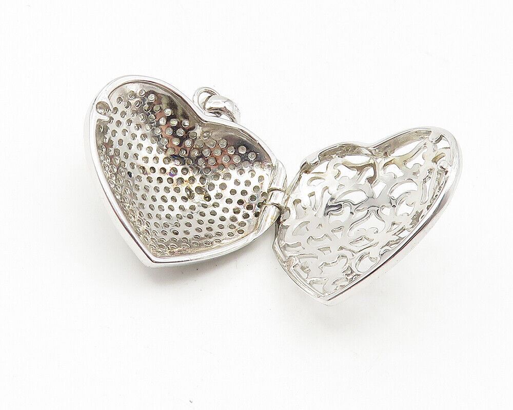 925 Sterling Silver  Genuine Diamonds Love Heart Locket Pendant (OPENS) PT9010