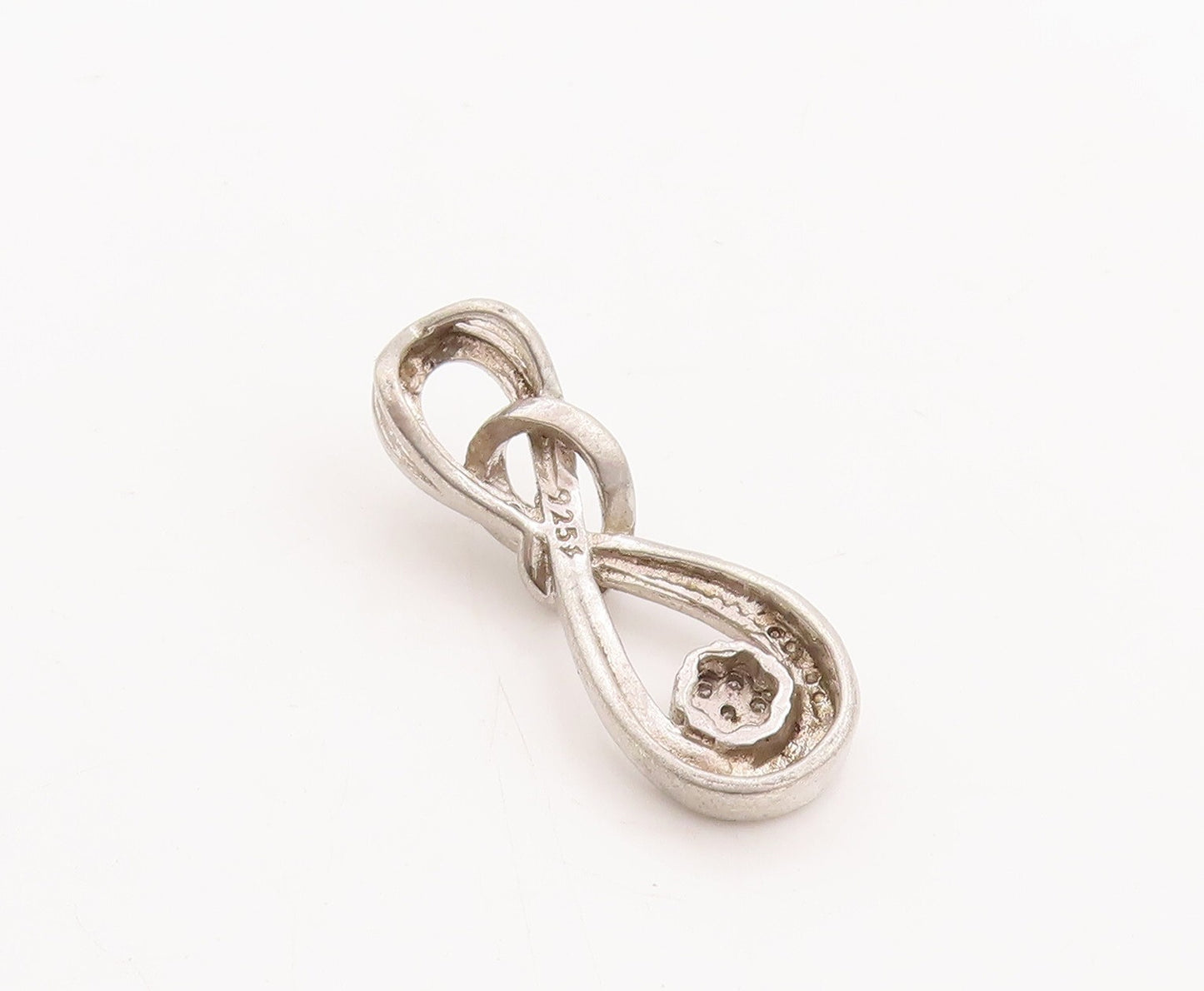925 Sterling Silver Vintage Pendant Real Diamonds Inlay Cutout Infinity  PT23444