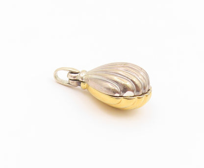 925 Sterling Silver Vintage Pendant Two Tone Scalloped Seashell Charm  PT26456