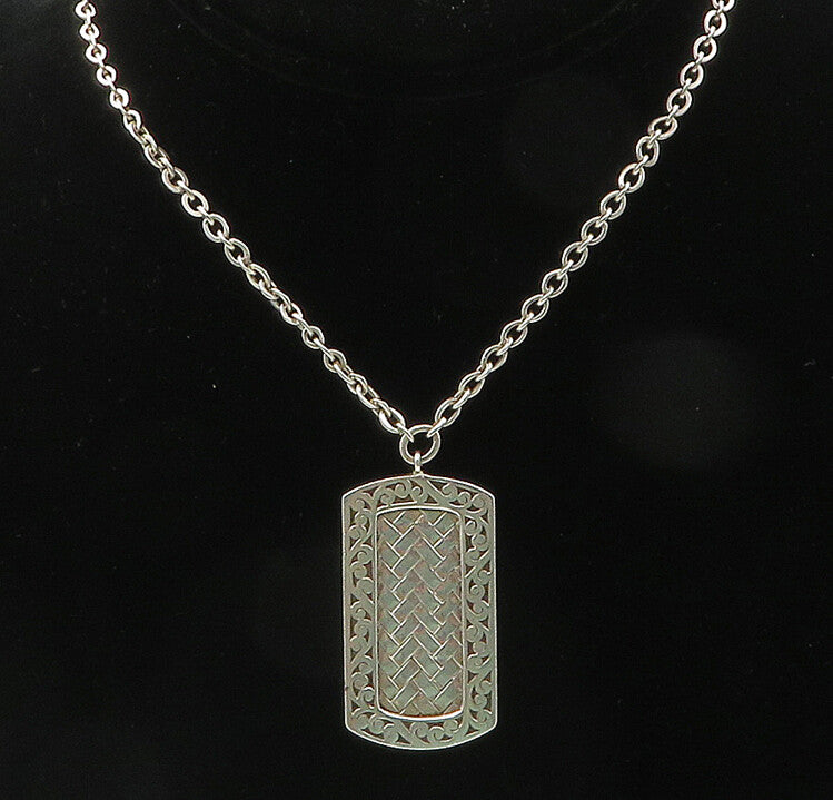LOIS HILL 925 Silver  Vintage Shiny Woven Swirl Border Chain Necklace  NE3519