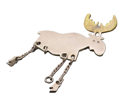 MEXICO 925 Silver  Vintage Two Tone Animal Dangle Chain Brooch Pin  BP10235