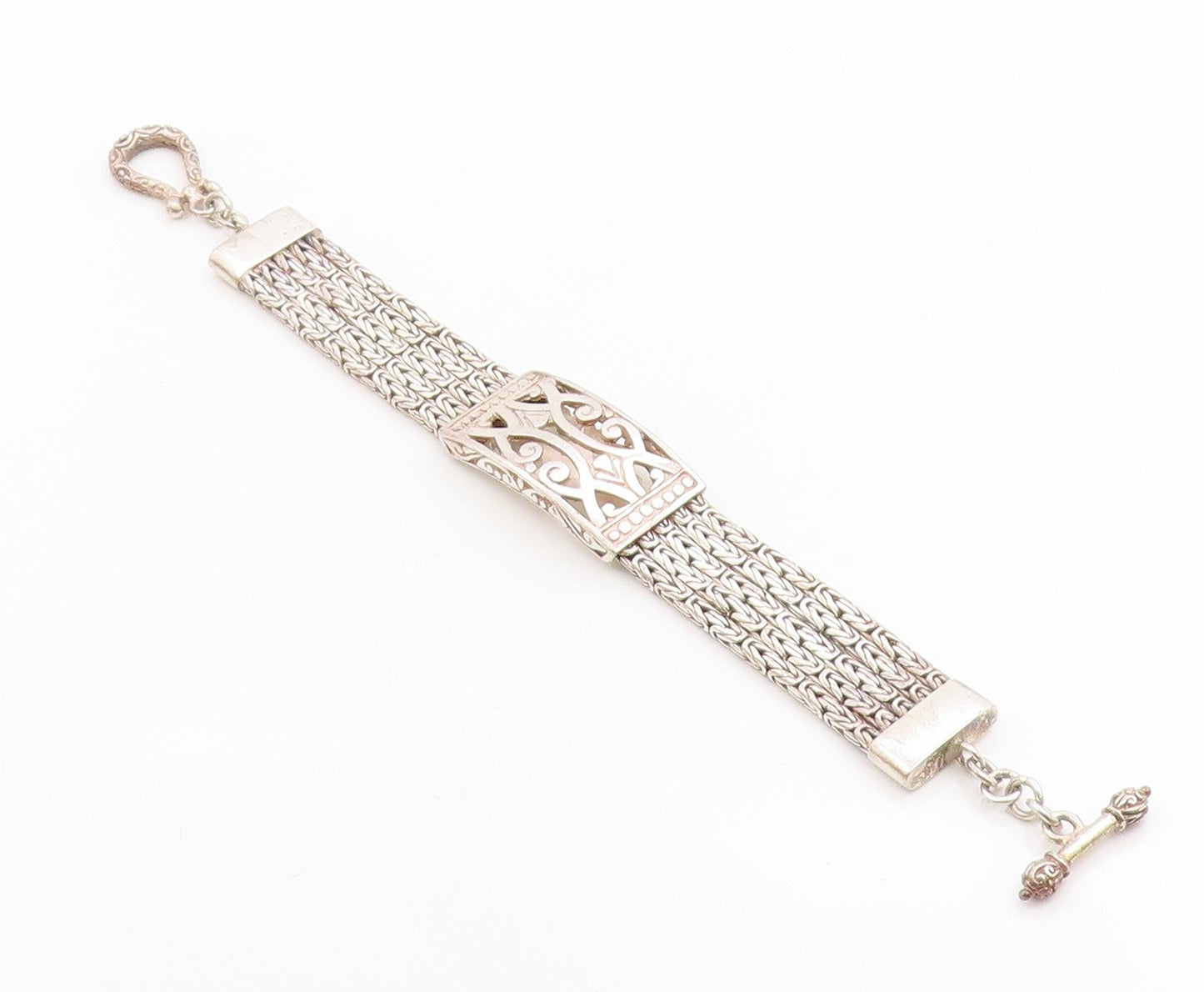 925 Sterling Silver Vintage Bracelet Classic Multi Strand Braided Link  BT12055