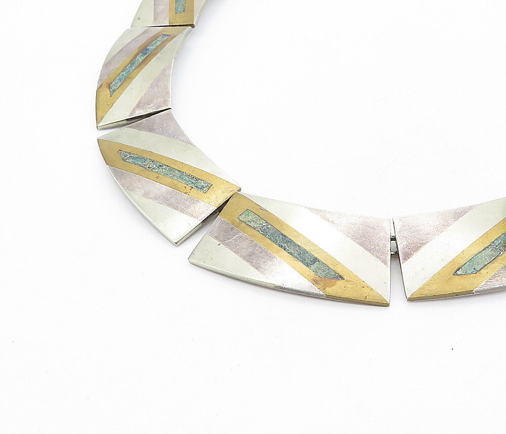 JLVL TAXCO MEXICO 925 Sterling Silver  Vintage Inlaid Stone Necklace  NE1319