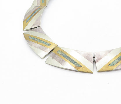 JLVL TAXCO MEXICO 925 Sterling Silver  Vintage Inlaid Stone Necklace  NE1319