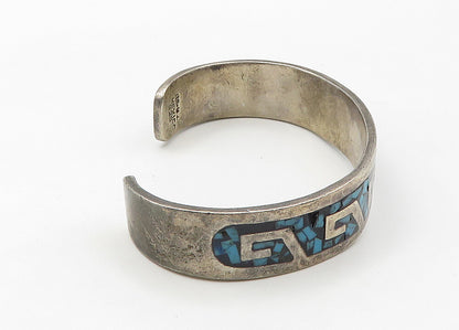 MEXICO 925 Sterling Silver  Vintage Turquoise Mosaic Cuff Bracelet  BT8573