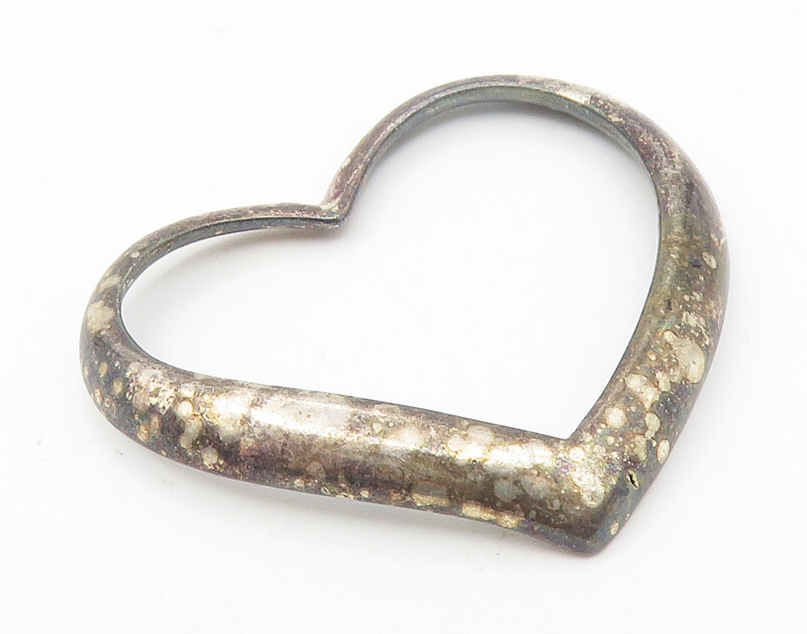 925 Sterling Silver  Vintage Dark Tone Open Love Heart Smooth Pendant  PT9133