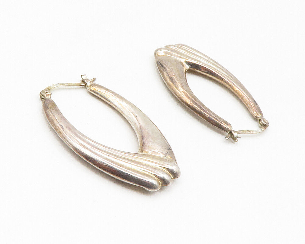 925 Sterling Silver  Vintage Dark Tone Fluted Design Hoop Earrings  EG7129