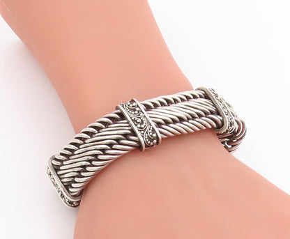 925 Sterling Silver Vintage Bracelet Solid Scrollwork Braided Chain  BT11823
