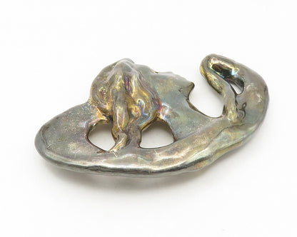 925 Sterling Silver  Vintage Dark Tone Sculpted Woman Motif Brooch Pin  BP4188
