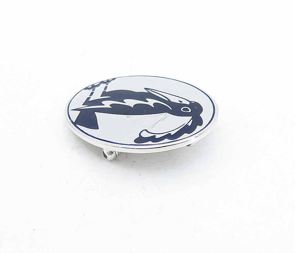 DESIGNER 925 Sterling Silver  Vintage Enamel Pelican Bird Brooch Pin  BP1258