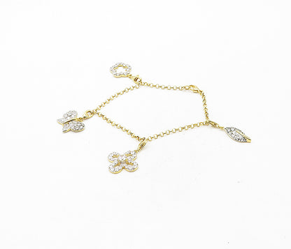 925 Sterling Silver  Cubic Zirconia Gold Plated Floral Charm Bracelet  BT3700
