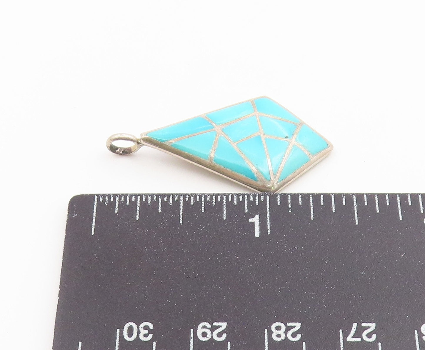 925 Sterling Silver Vintage Pendant MARCIE LORRIE NAVAJO ZUNI Turquoise  PT26612